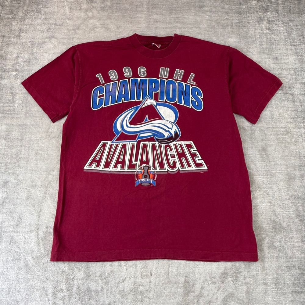 Vintage Colorado Avalanche Shirt Mens XL Red 1996 NHL Champions Stanley Cup